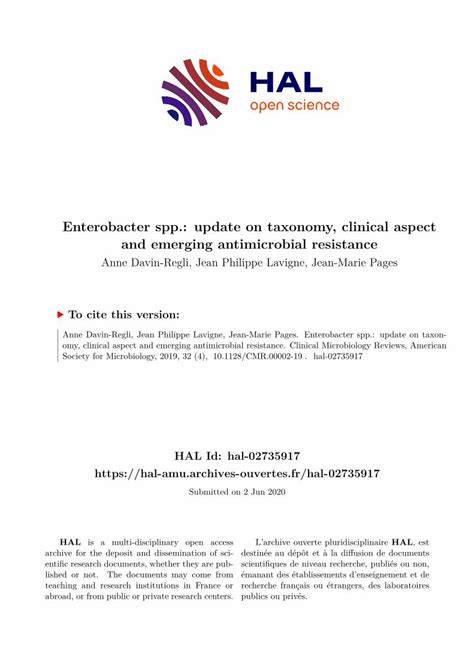 Enterobacter spp.: Update on Taxonomy, Clinical Aspects, and .
